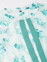 Thumbnail for Light Blue Cotton Solid Flared Dress with Printed Shrug - Yukti - Distacart