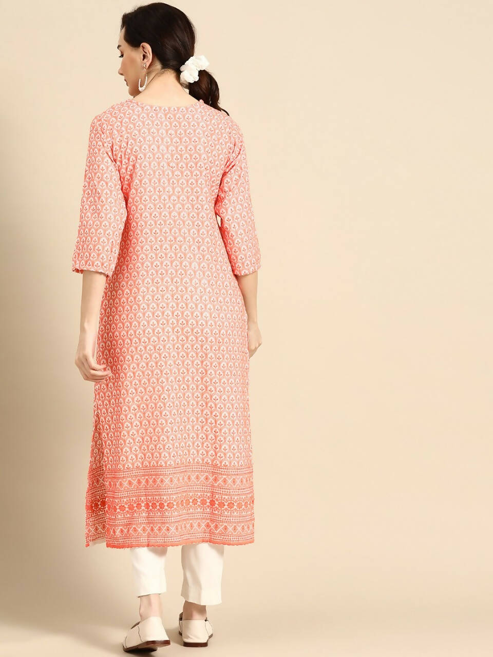 Deeps women's Orange Embroidered Rayon Kurta - Distacart