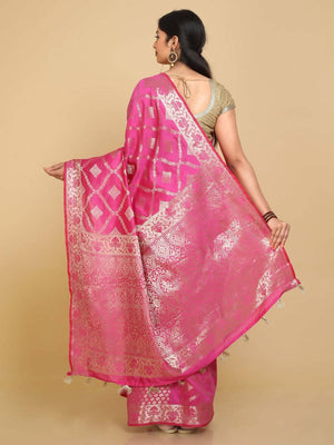 Kalamandir Checked Pink Silk Blend Saree
