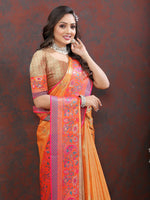 Thumbnail for Lorenvalley Fashion Orange Kanjivaram Silk Woven Design with Zari Weaving Saree - Distacart