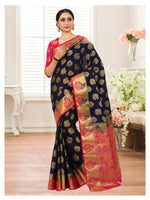 Thumbnail for Mimosa Kanchipuram Silk Navy Blue Saree - Distacart
