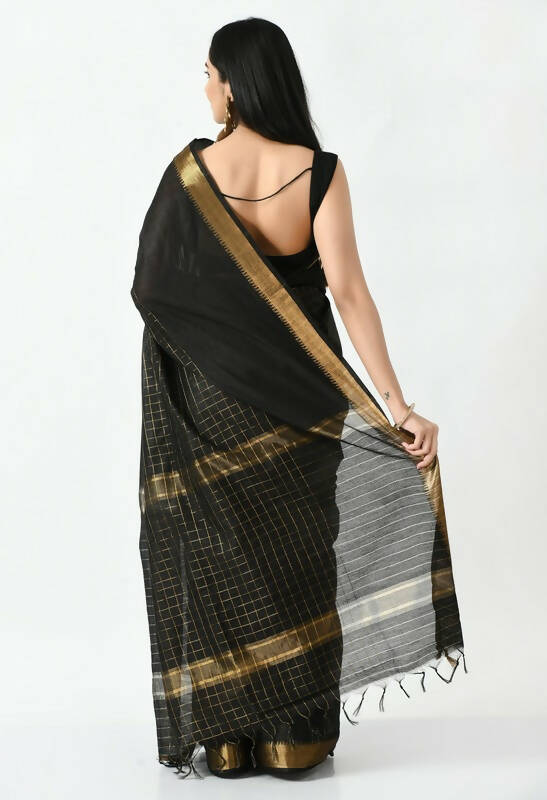 Mominos Fashion Moeza Black Bhagalpuri Handloom Silk Raj Shree Saree with unstitched Blouse piece - Distacart