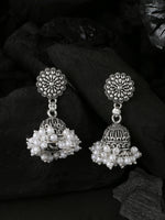 Thumbnail for NVR Women Silver Toned Dome Shaped Jhumkas Earrings - Distacart