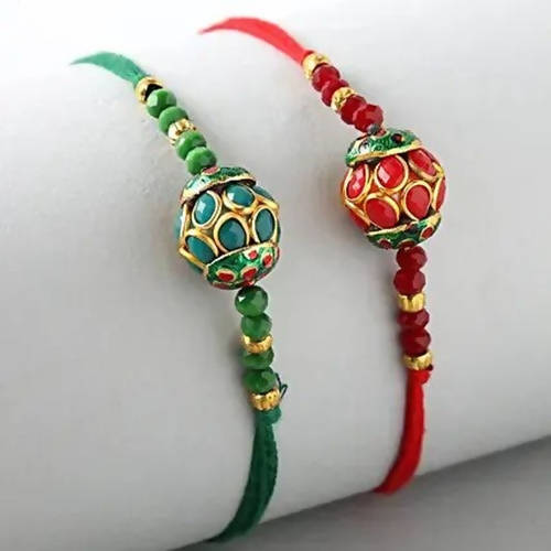 Premium Beads Ethnic Rakhi Set & Almonds Jar