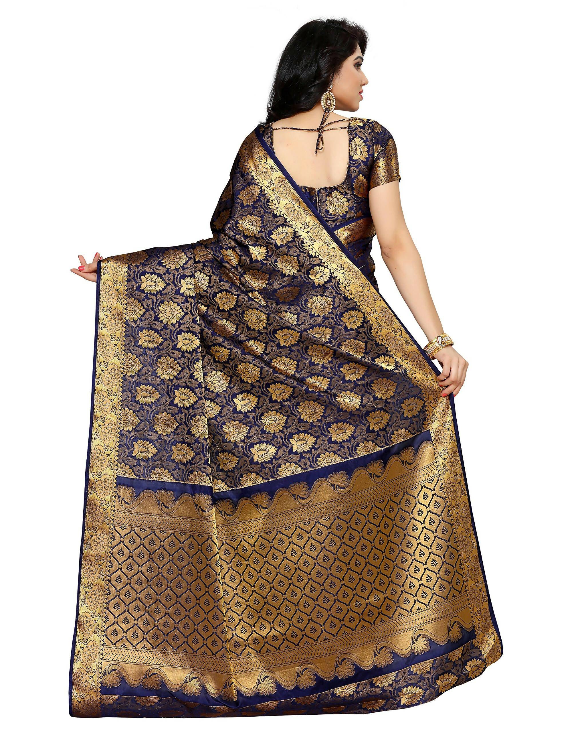 Mimosa Women's Kanchipuram Silk Navy Blue Saree - Distacart