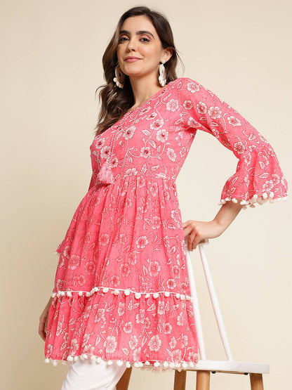 Pink Cotton Floral Printed Top - Himanshi - Distacart