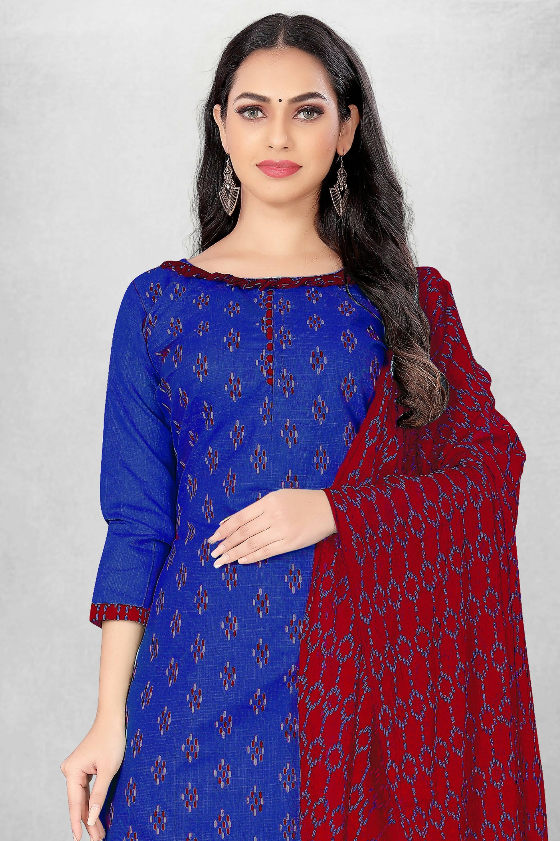 Blue Cotton Printed Unstitched Dress Material - Amara - Distacart