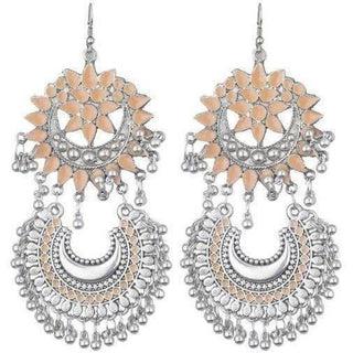 Orange Color Star Shape Design Earrings With Half Moon Hangings