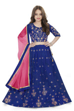Thumbnail for Dwiden Royal Blue Rohini Tafetta Sattin Semi-Stitched Girl's Lehenga Choli - Distacart