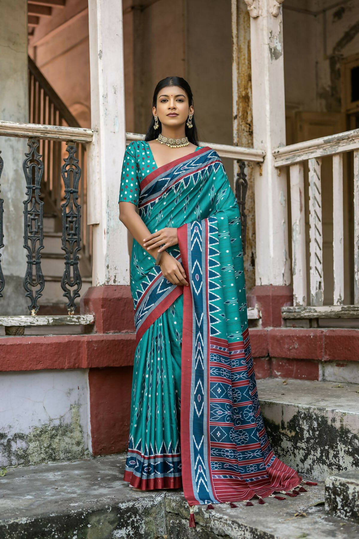 Vishnu Weaves Women's Rama Cotton Silk Printed Saree with Blouse - Distacart