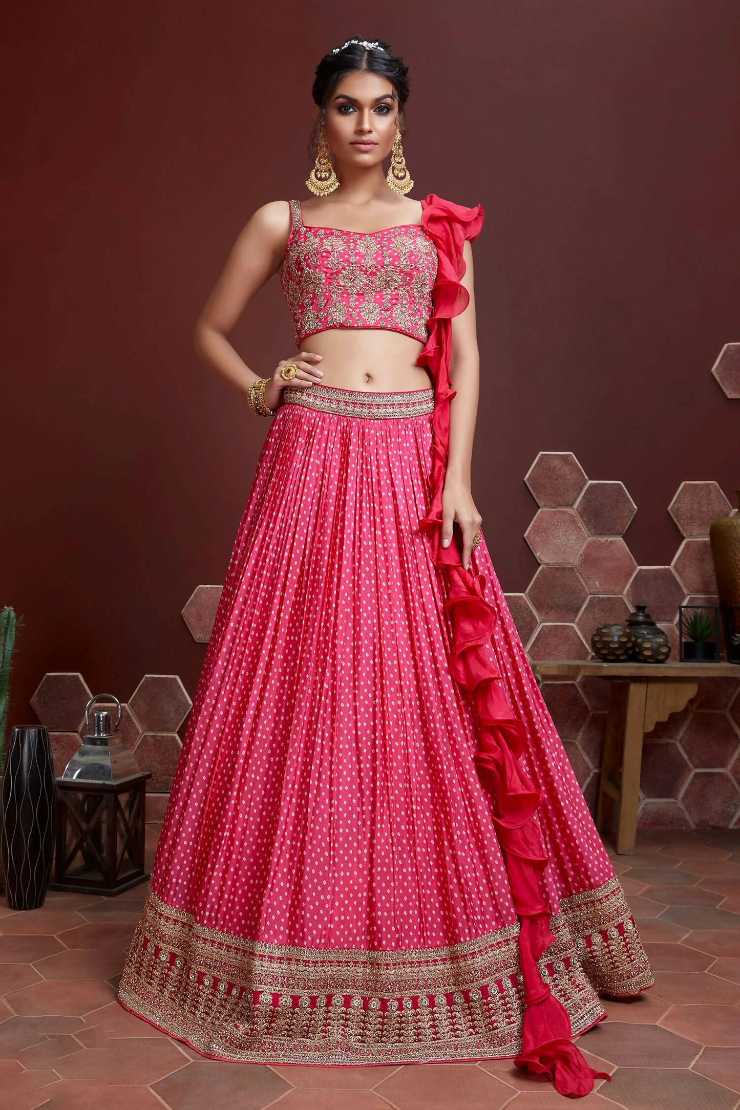 Wedding Designer Pink Chinon Silk Lehenga Choli - Anbazaar - Distacart