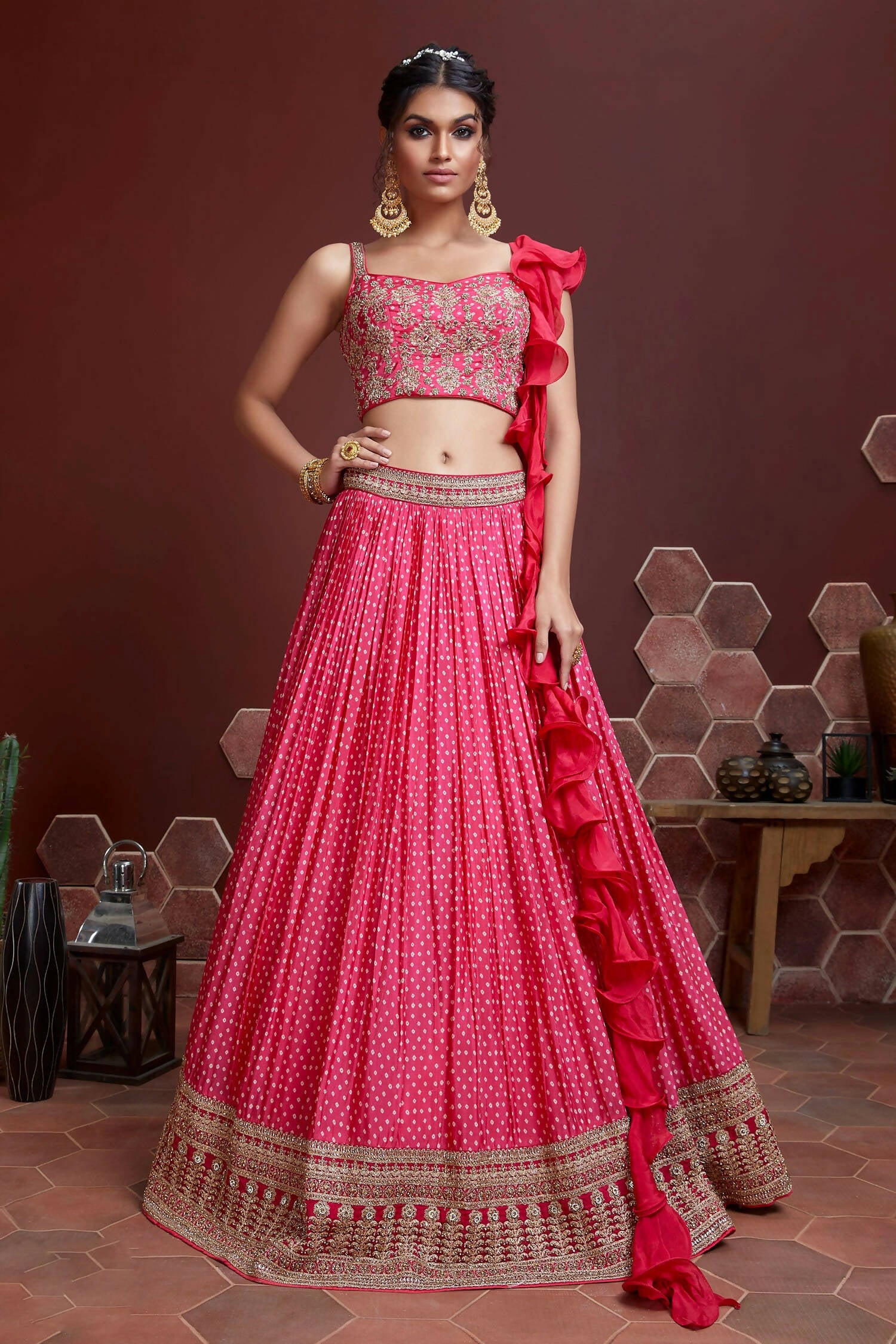 Wedding Designer Pink Chinon Silk Lehenga Choli - Anbazaar - Distacart