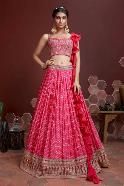 Wedding Designer Pink Chinon Silk Lehenga Choli - Anbazaar - Distacart