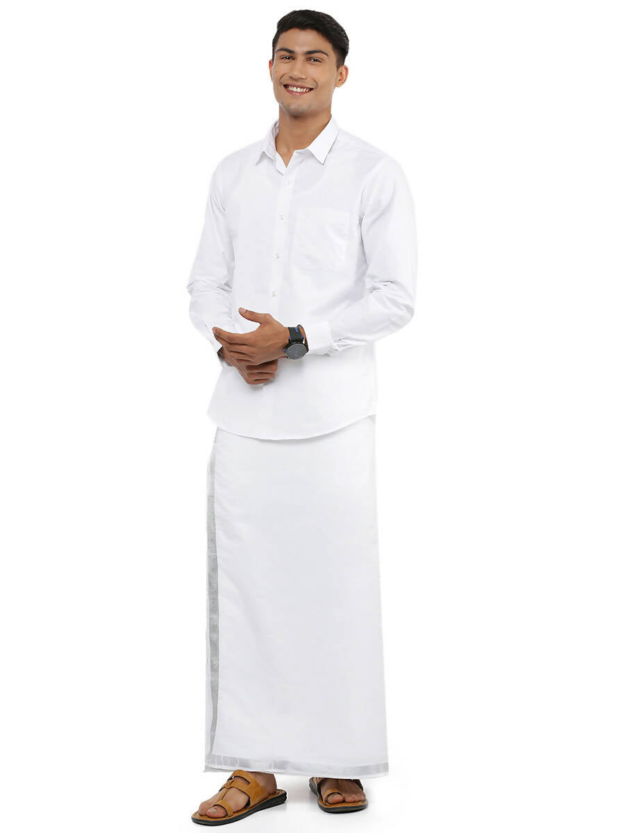 Ramraj Cotton Mens Pure Cotton 1" Silver Jari Dhoti - White - Distacart