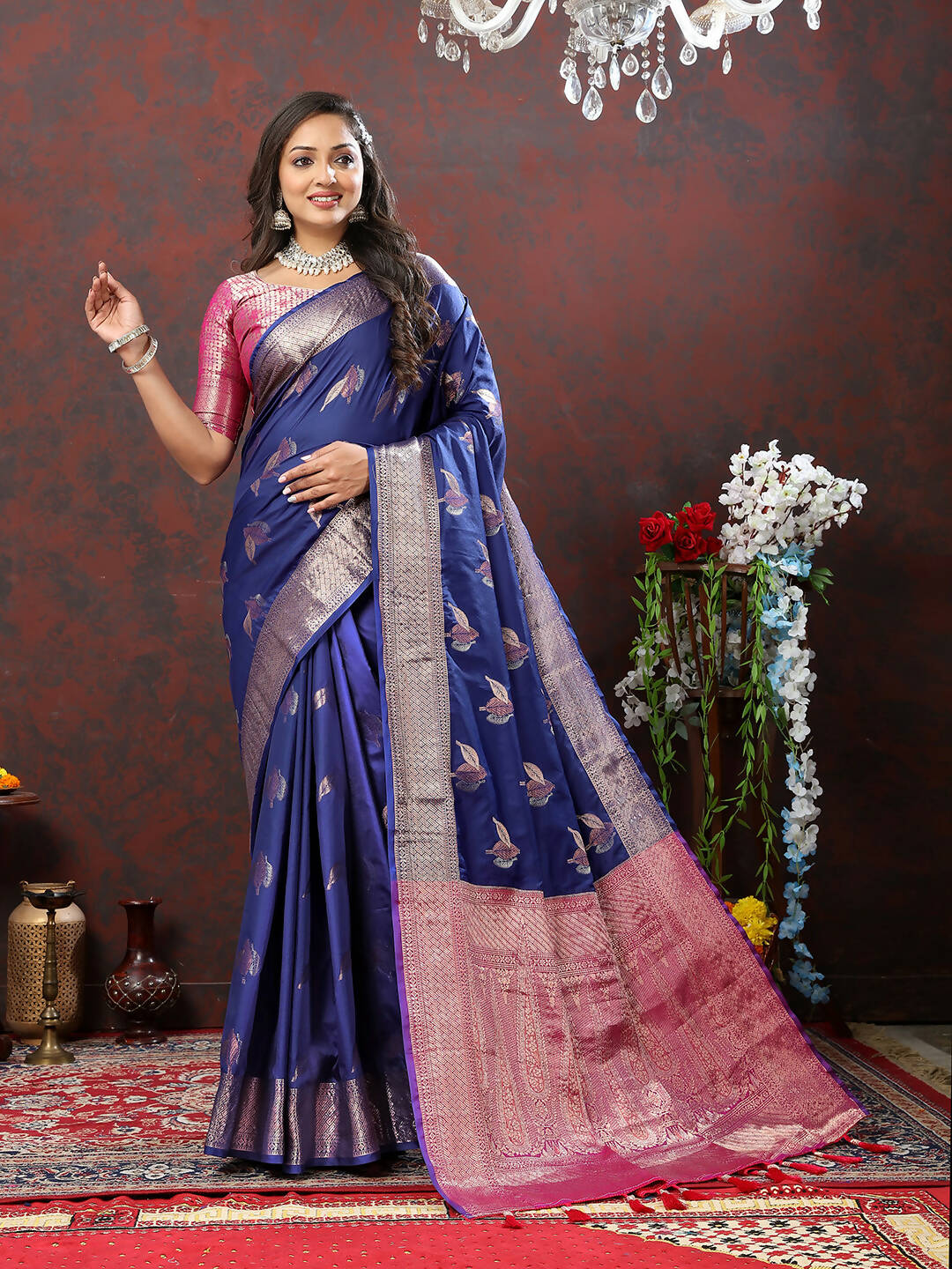 Lorenvalley Fashion Navyblue Soft Silk Woven Design Zari Weaving Saree - Distacart