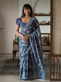 Thumbnail for Suta Blue Abstract Pure Cotton Saree - Distacart