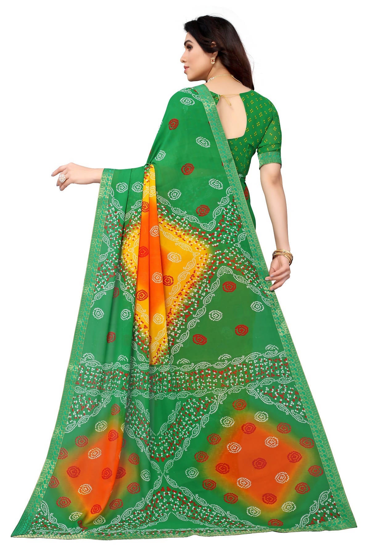 Vamika Beautiful Ethnic Fire Green Printed With Lace Saree - Distacart