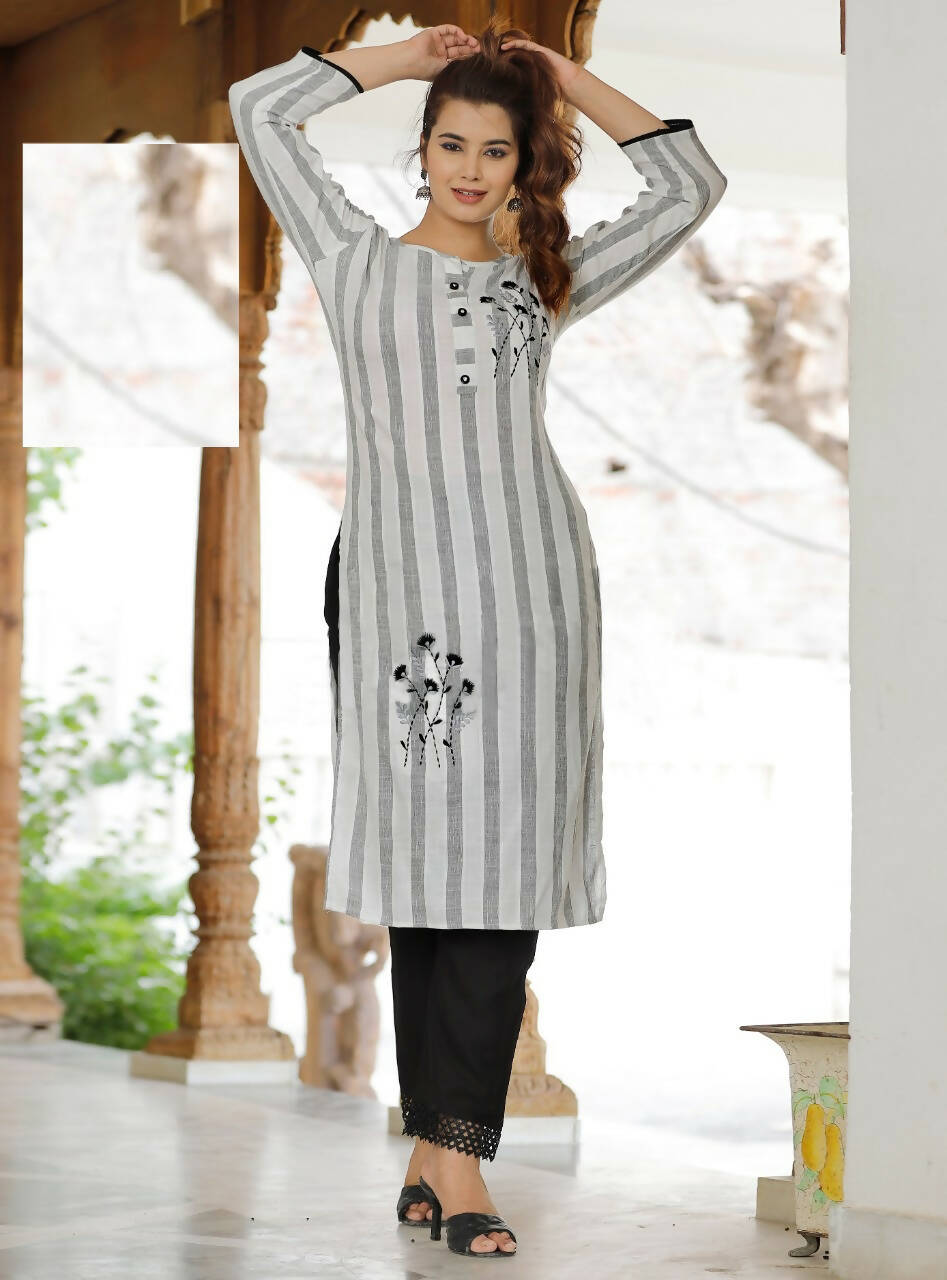 Vamika Embroidery Rayon White Party Wear/Casual Wear Kurta Set/Suit - Distacart
