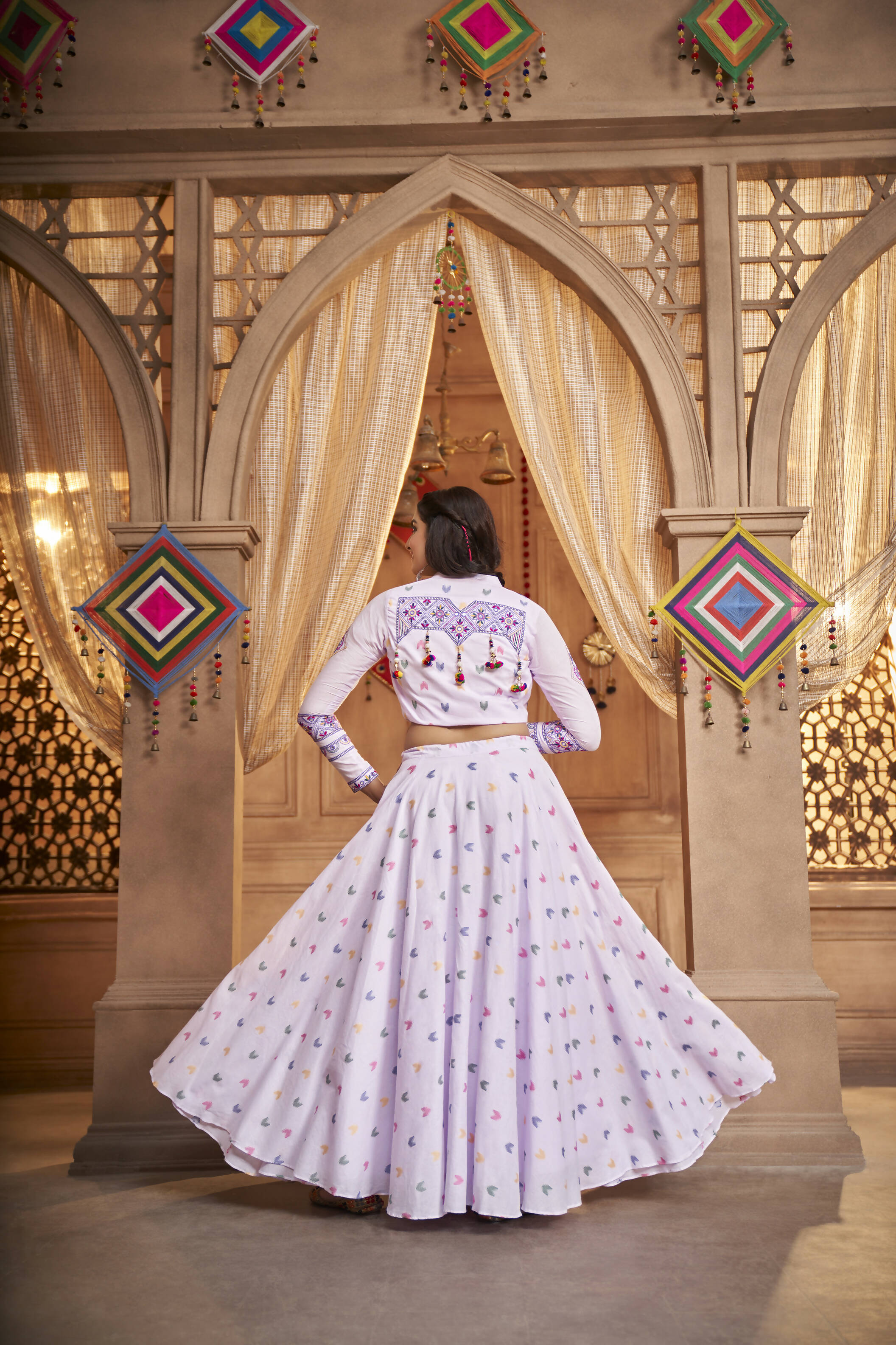 Lavender Cotton Jacquard Weaving Fabric Navratri Lehenga Choli With Dupatta - Raas - Distacart