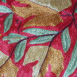 Thumbnail for The Decor Nook Hand Embroidered Crewel Cushion Covers in Mustard Chinar Leaf Motif with Red Base - Distacart