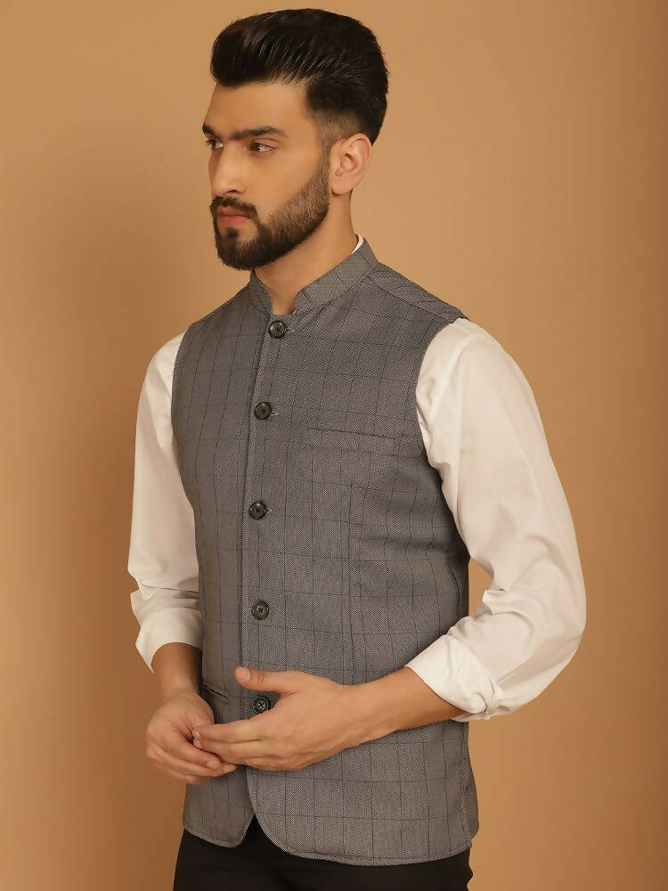 Even Apparels Nehru Jacket With Welt Pockets - Grey - Distacart