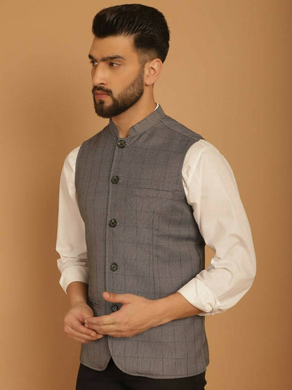 Even Apparels Nehru Jacket With Welt Pockets - Grey - Distacart