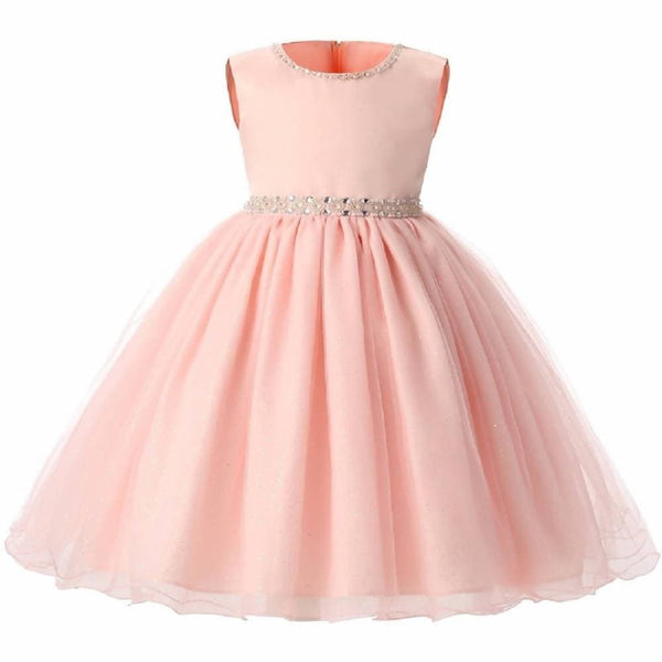 Asmaani Baby Girl's Peach Color Satin A-Line Maxi Full Length Dress (AS-DRESS_22057) - Distacart