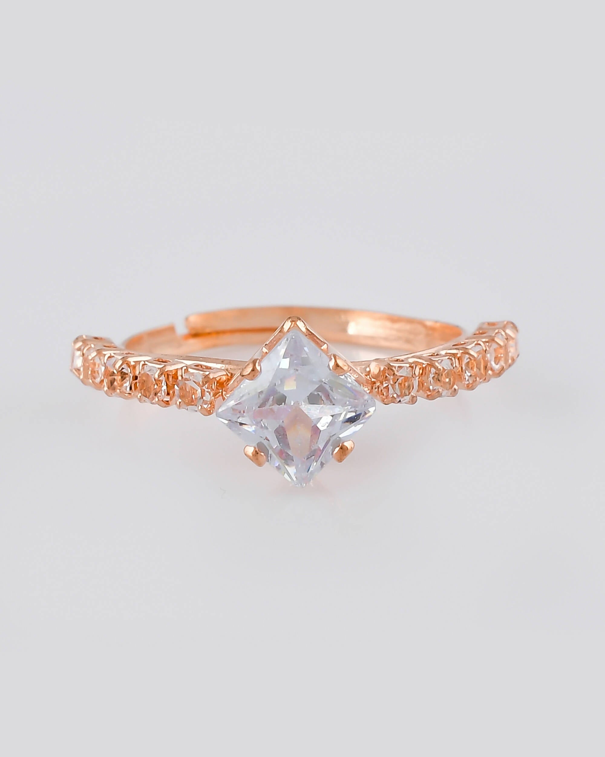 VOJ white CZ-detail Stainless Steel Cubic Zirconia Gold Plated adjustable finger Ring - Distacart