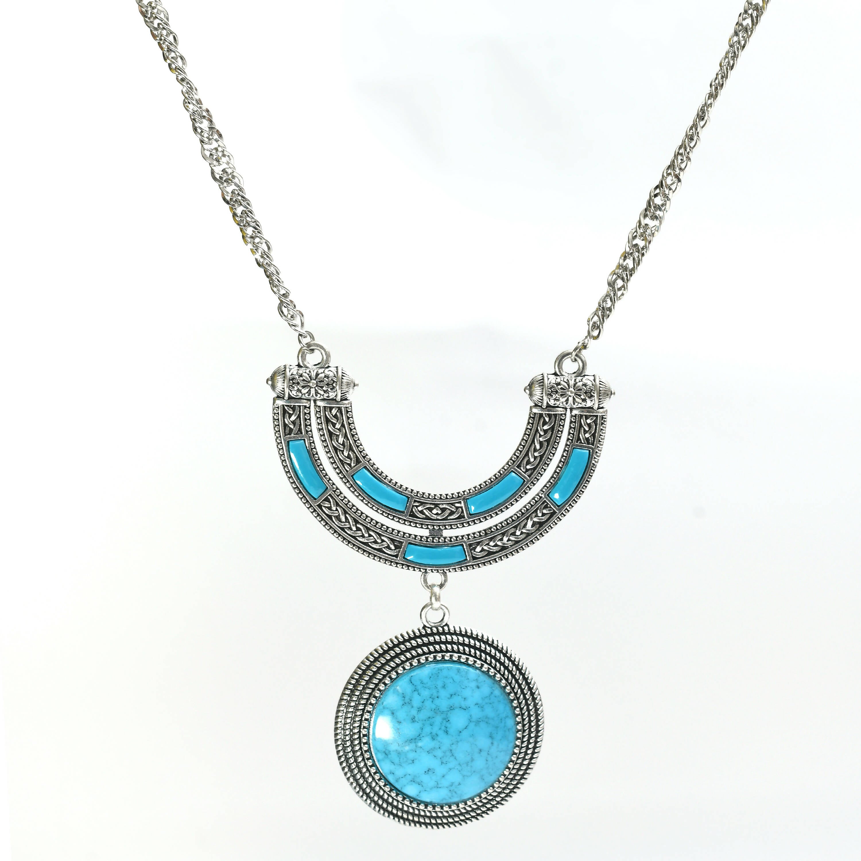 Mominos Fashion Johar Kamal Oxidised Silver-Plated Stone Work Long Necklace Handicraft Sky Blue - Distacart
