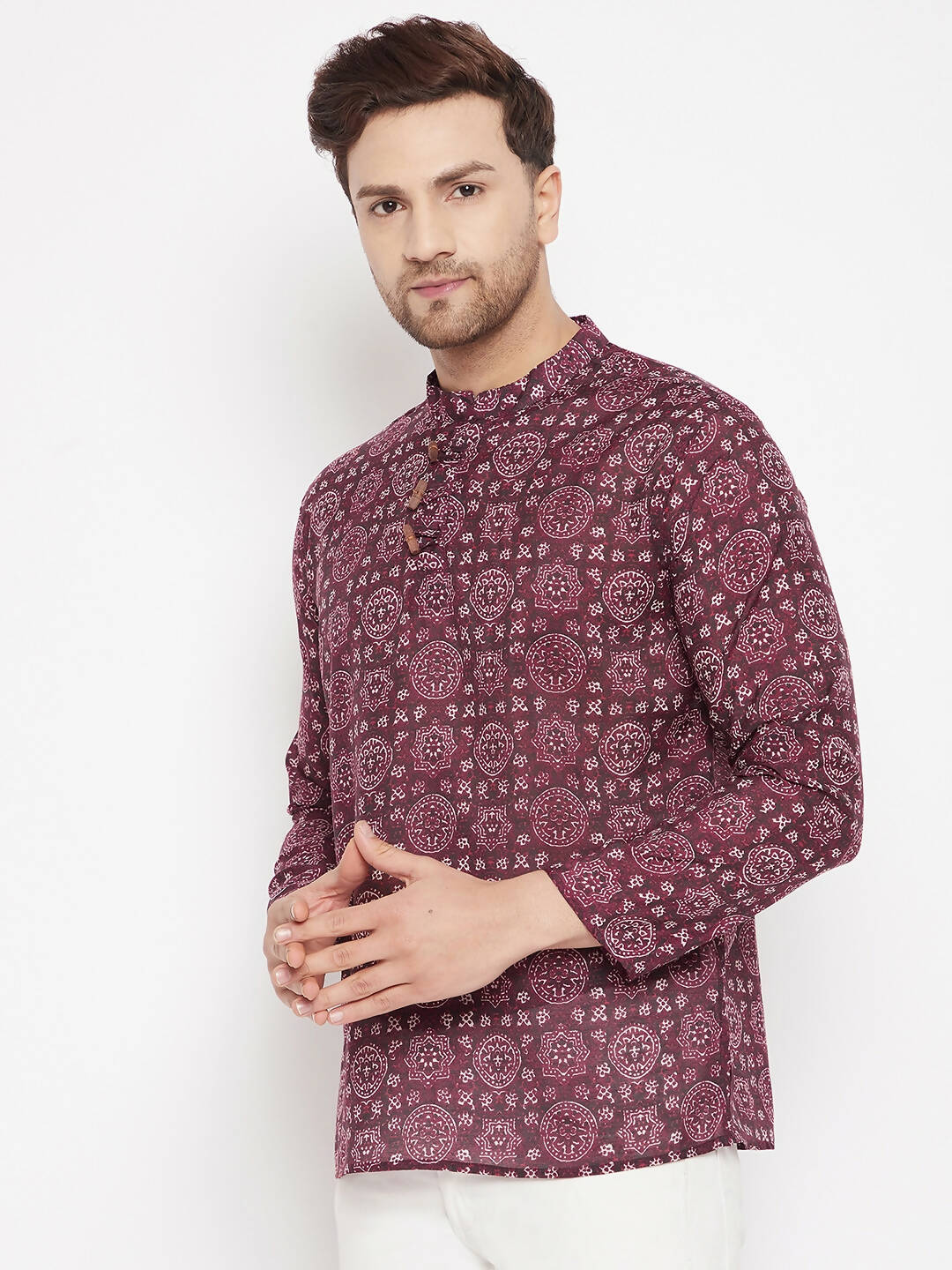 Even Apparels Maroon Pure Cotton Men's Kurta With Slit Neckline - Distacart