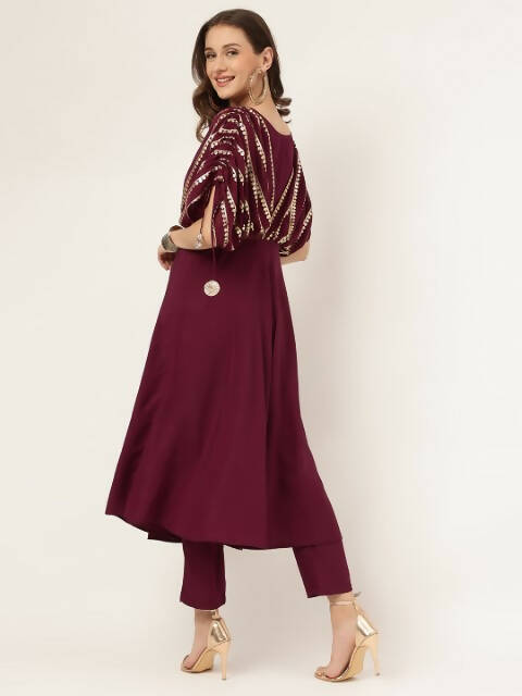 FIORRA Women's Wine Poly Crepe A-Line Kurta Set - Distacart