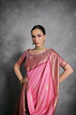 Thumbnail for Vishnu Weaves Women's Baby-Pink Tussar Silk Zari Woven Saree with Blouse - Distacart