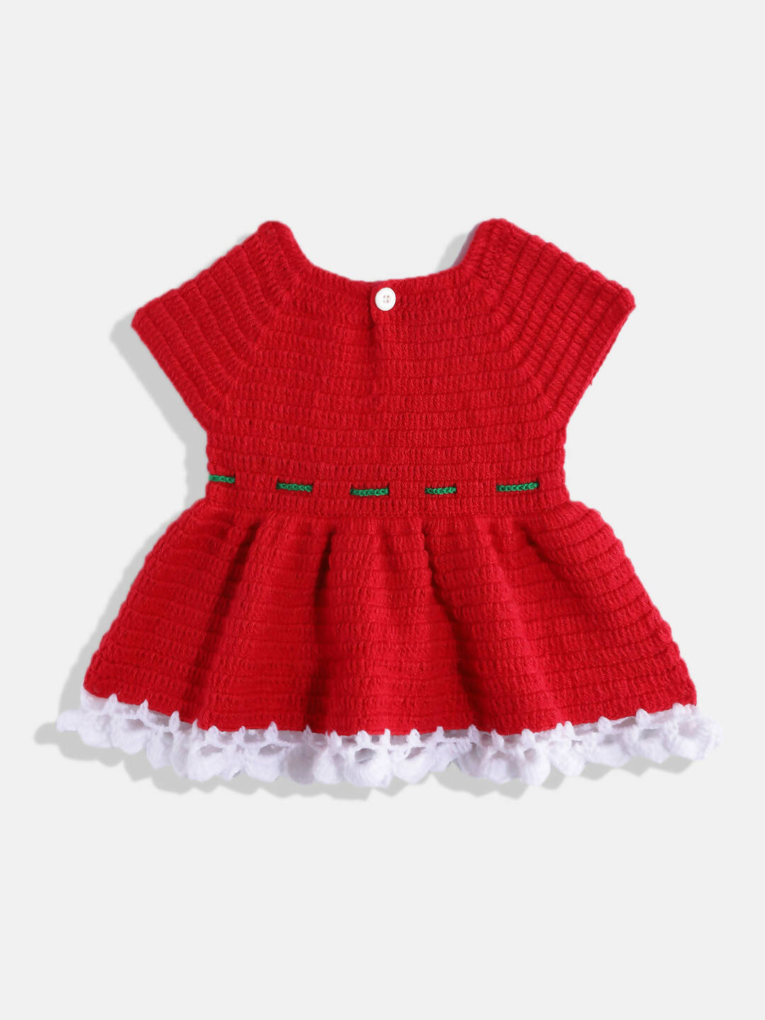 Chutput Kids Woollen Hand Knitted Short Sleeves Flower Detail Dress - Red - Distacart