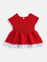 Thumbnail for Chutput Kids Woollen Hand Knitted Short Sleeves Flower Detail Dress - Red - Distacart