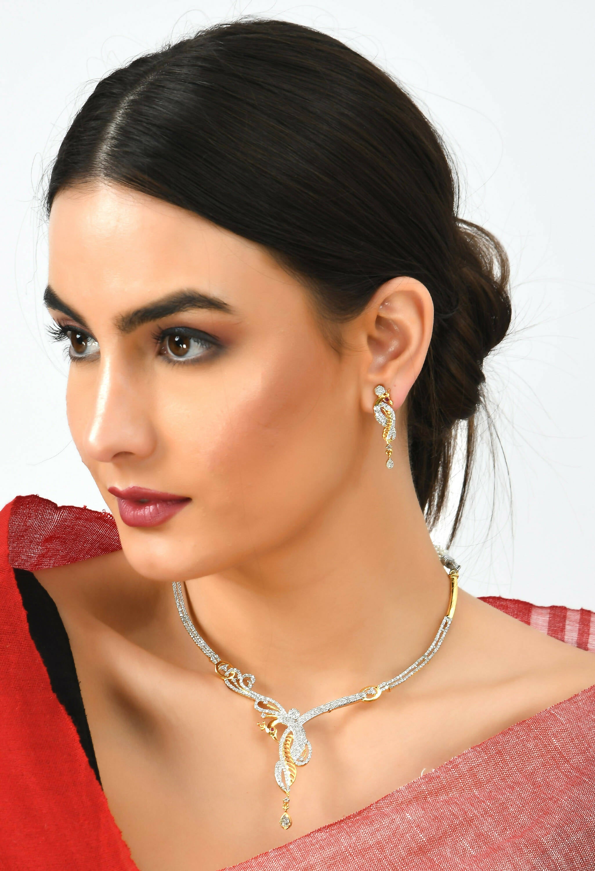 Mominos Fashion Johar Kamal Silver-Plated American Diamond Choker Set - Distacart