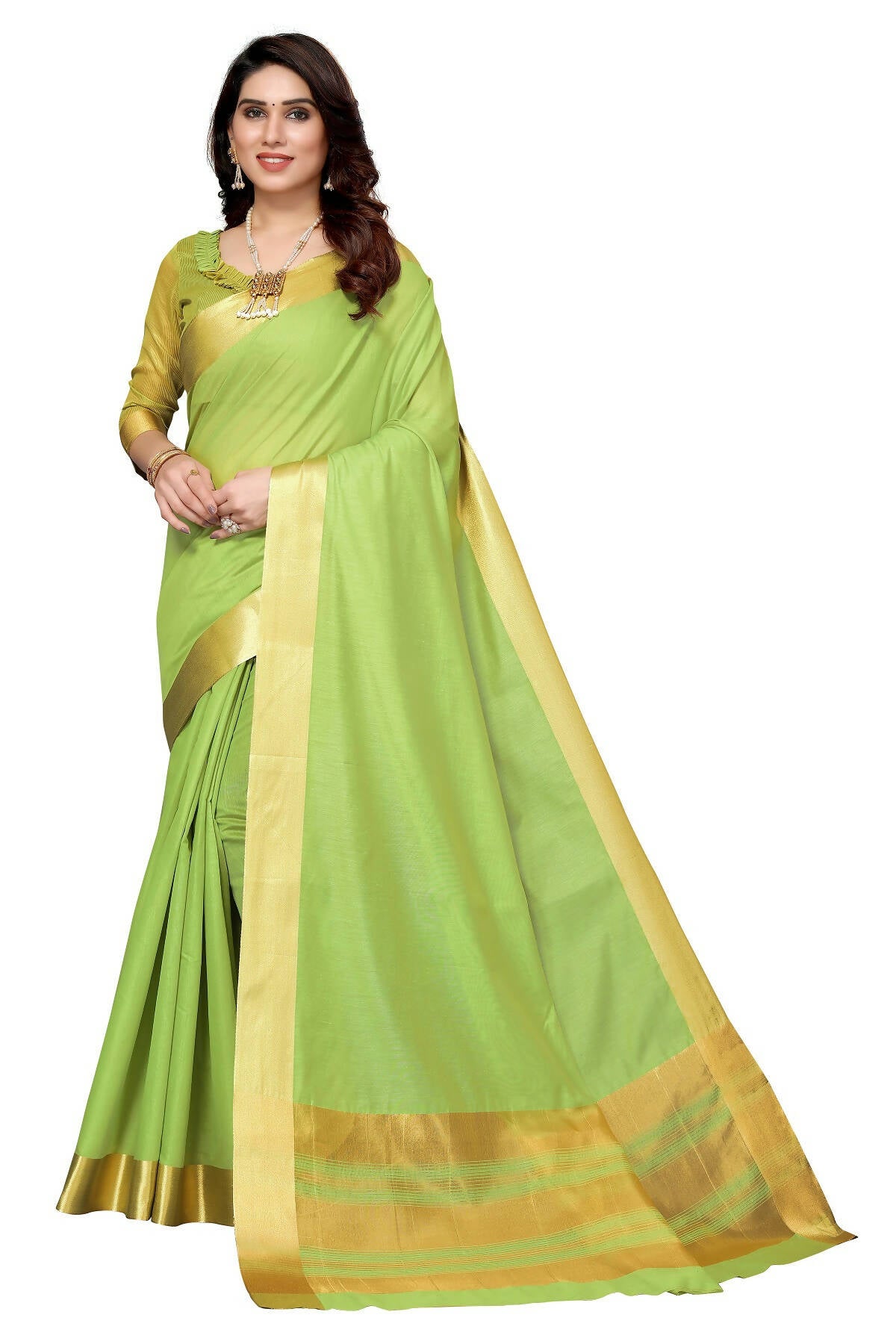 Vamika Green Cotton Polyester Silk Weaving Saree - Distacart