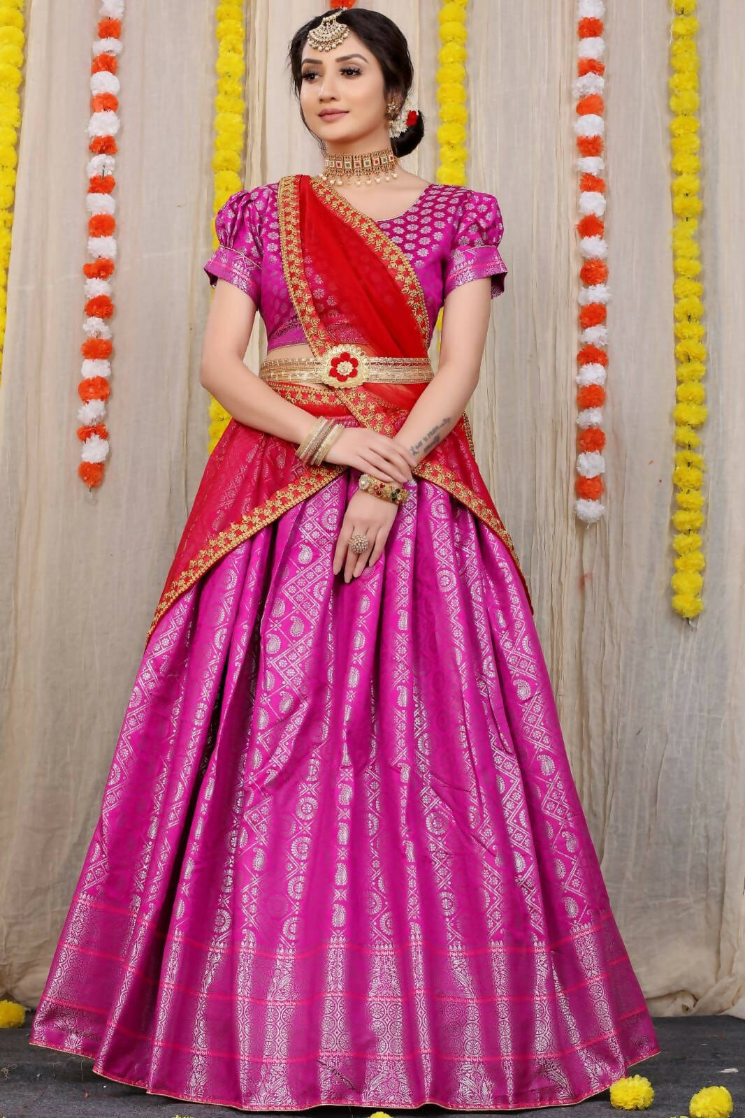 DEIANA'S Beautiful Pure Jari Silk Weaving Lehengha Choli - Pink - Distacart