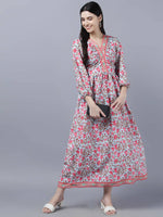 Thumbnail for Myshka Women Red Printed Pure Cotton Maxi Dress - Distacart