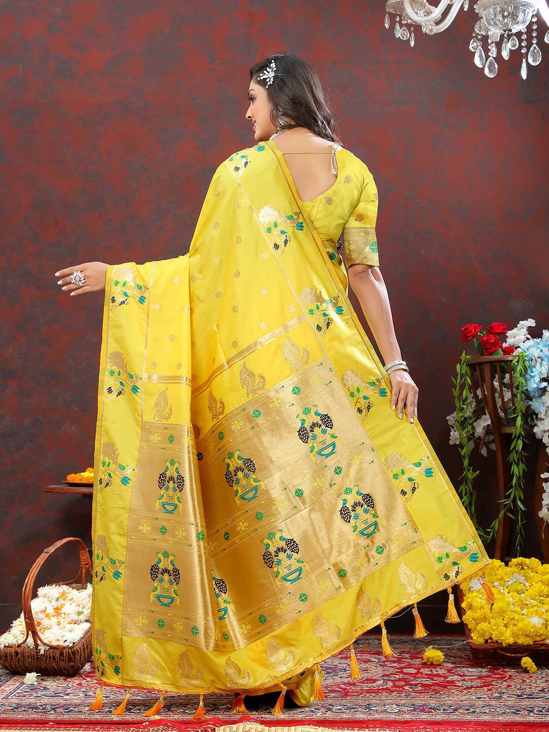 Lorenvalley Fashion Yellow Soft Paithani Silk Woven Design Gold Zari Meenakari Weaving Saree - Distacart