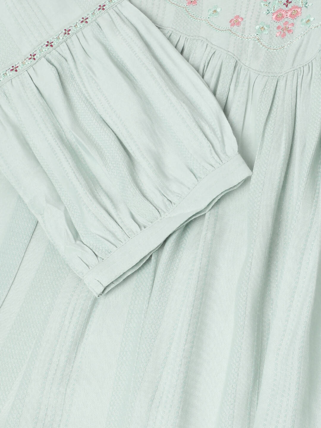 Light Blue Poly Cotton Yoke Embroidered A-line Top - Tarini - Distacart