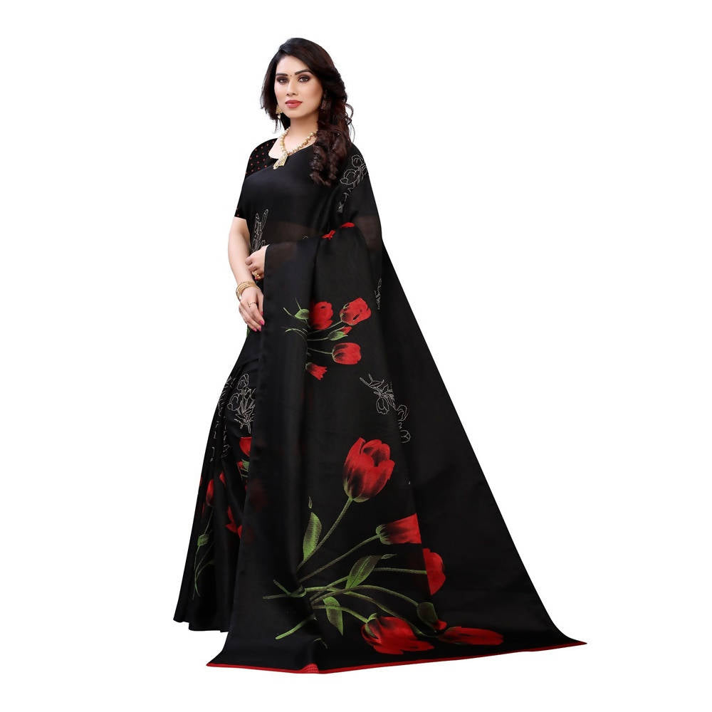 Vamika Printed Jute Silk Black Saree