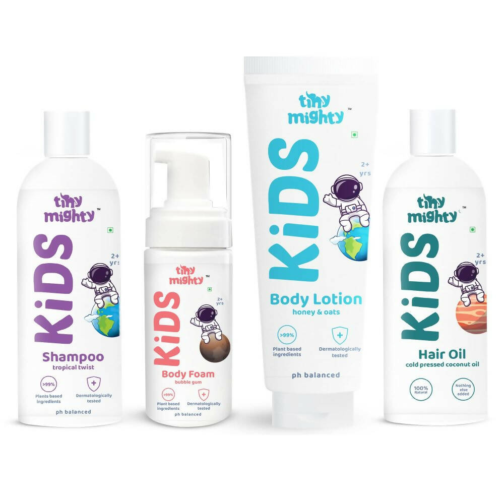 Tiny Mighty Kids Shampoo, Body Lotion, Foam Wash & Hair Oil Combo - Distacart