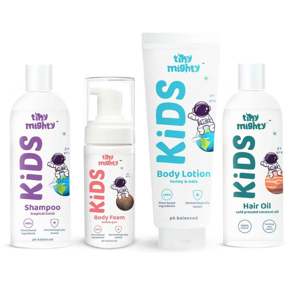 Tiny Mighty Kids Shampoo, Body Lotion, Foam Wash & Hair Oil Combo - Distacart