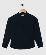 Thumbnail for Manet Boys Mandarin Collar Full Sleeves Melange Shirt - Navy Blue - Distacart