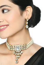 Thumbnail for Mominos Fashion Johar Kamal Gold-Plated Brass Finish Kundan/Stone Choker For Women (White) - Distacart