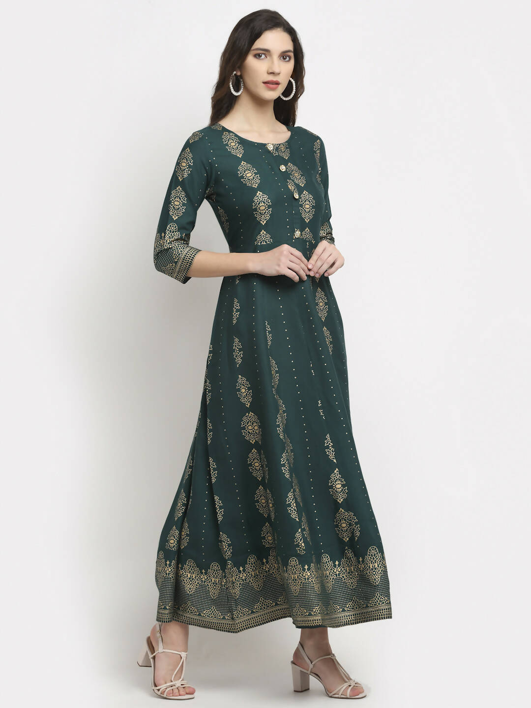 Rudra Bazaar Gold Printed Flared Anarkali kurti - Distacart