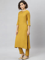 Thumbnail for Janasya Mustard Yellow Regular Gotta Patti Kurta with Trousers & With Dupatta - Distacart