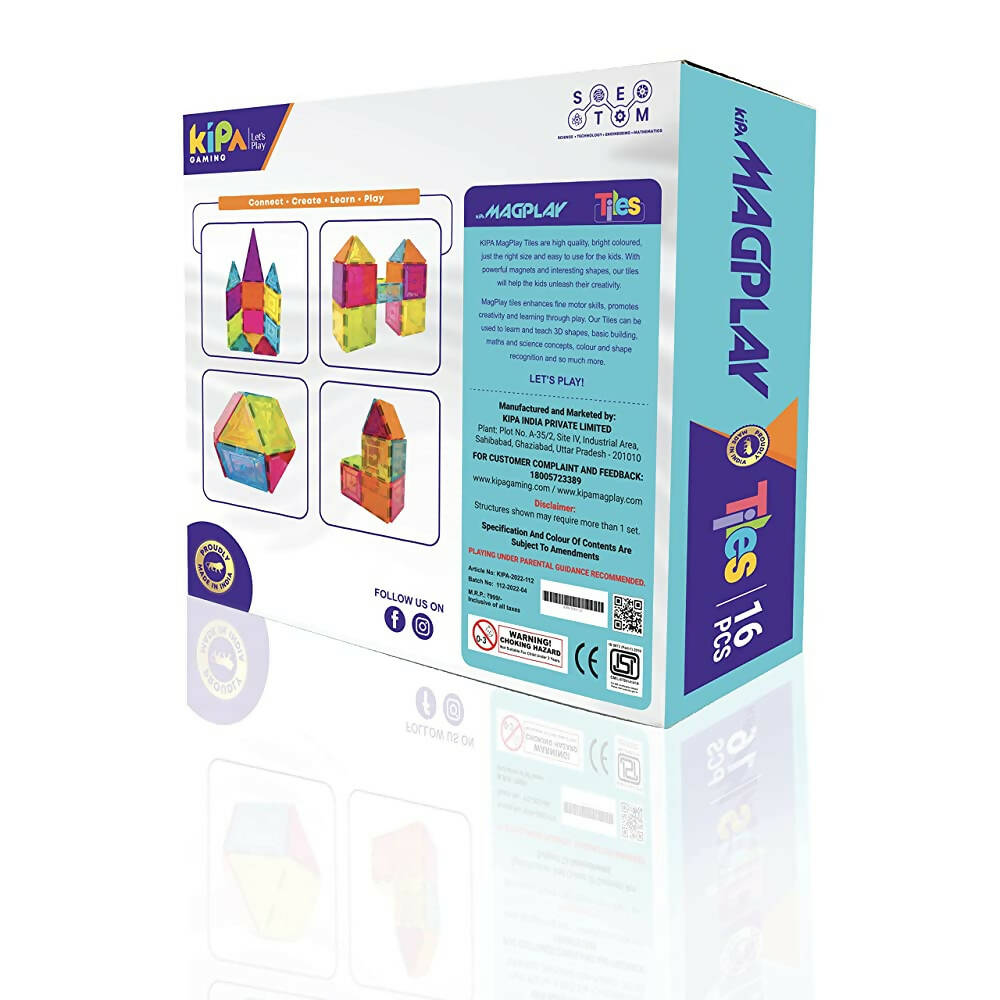 Kipa MagPlay 16 Magnetic Tiles and Blocks 16 pcs Starter Pack Building Educational Toys for Kids - Distacart