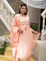 Thumbnail for Peach Roman Silk Plain Kurta with Pant & Dupatta - Disha - Distacart