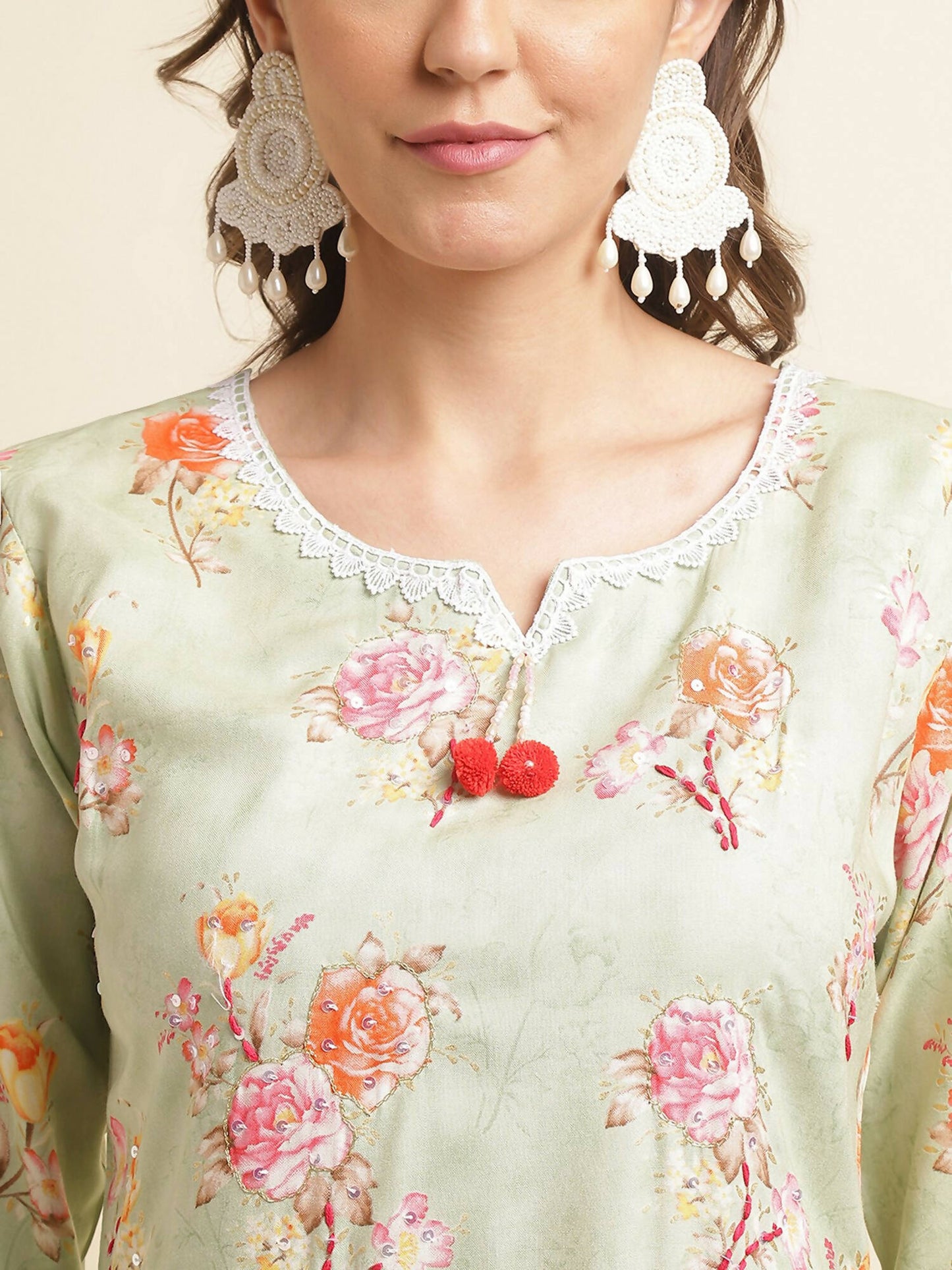 Green Poly Rayon Floral Printed Straight Kurta - Prasuti - Distacart